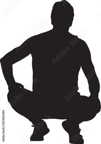 vector; silhouette; front view of a man squatting