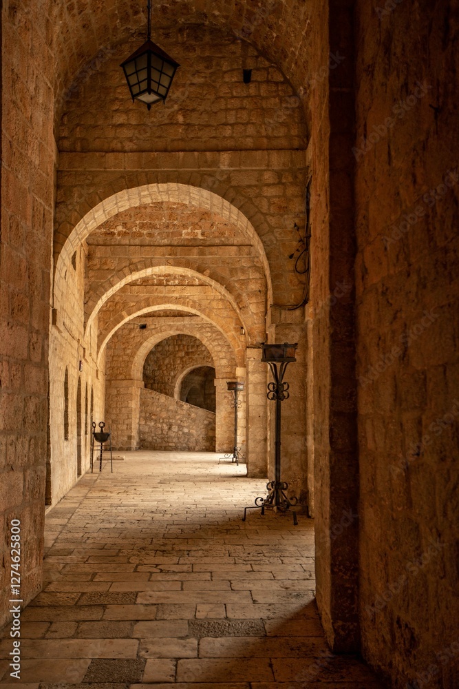 Naklejka premium Dubrovnik, Croatia: gates and archways on fort Lovrijenac in the old town of Dubrovnik