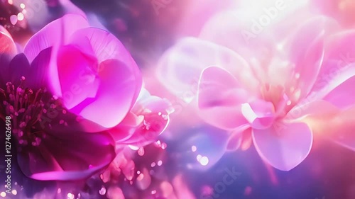 neon pink flower blooming scene; spring / summer / easter background without religious accents