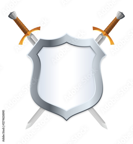 classic medieval european twin crossed realistic swords with shield armor heraldry icon symbol vector isolated on transparent background