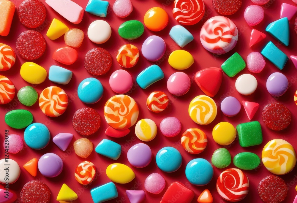 Fototapeta premium colorful candy collection displayed sleek minimalist backdrop showcasing varied shapes sweet designs, sugar, sweets, confectionery, treats, lollipop