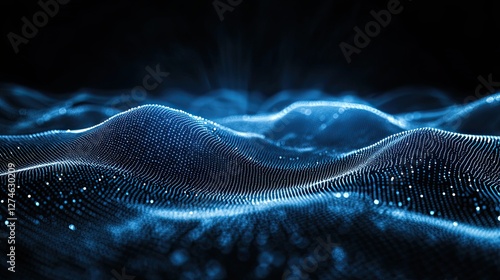 An abstract technology background featuring blue wave connection dots and lines, representing science and big data through 3D rendering and network connections