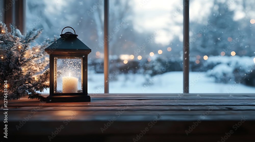 Wooden table with lantern and candle images Wooden table with lantern and candle images