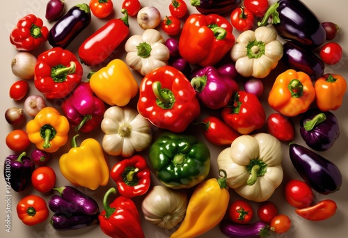 Wallpaper Mural vibrantly floating fresh vegetables showcasing their colors shapes neutral background, carrot, tomato, cucumber, pepper, zucchini, onion, radish, lettuce Torontodigital.ca