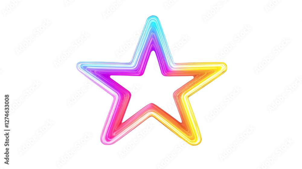 Fototapeta premium Colorful neon star glowing on transparent background, perfect for graphic design projects