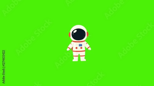 4k icon of cartoon astronaut in white spacesuit isolated on green screen