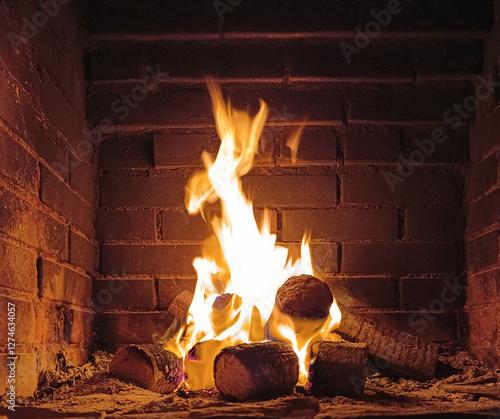 A cozy fireplace in the house