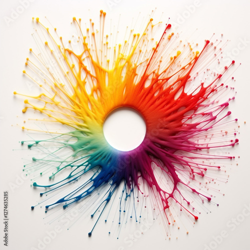 Rainbow colored paints, colorful string art, on white background. Splash, design, texture, grunde, lgbt.