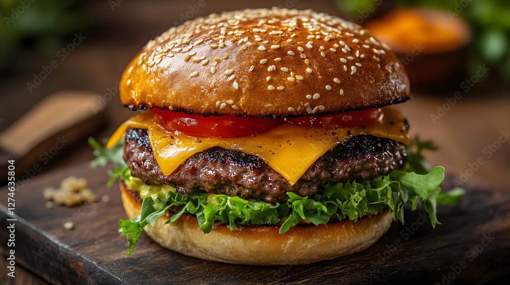 Delicious Cheeseburger with Bacon and Fresh Veggies Isolated on White Background Delicious Cheeseburger with Bacon and Fresh Veggies Isolated on White Background