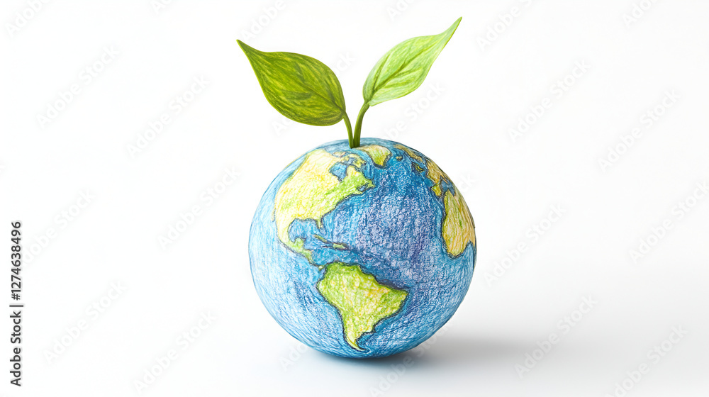 drawing of green growing plant in globe on white background drawing of green growing plant in globe on white background