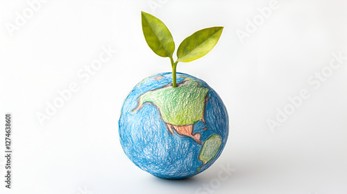 drawing of green growing plant in globe on white background photo