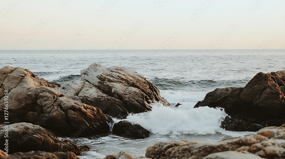 Ocean waves crashing against rocky shoreline Ocean waves crashing against rocky shoreline