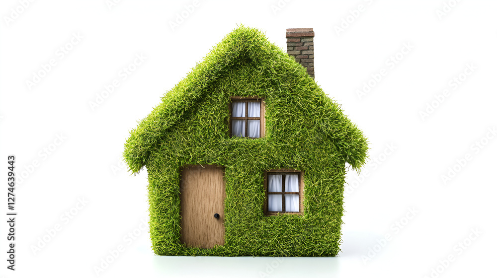 Green, eco friendly house, real estate concept. Overlay on white background