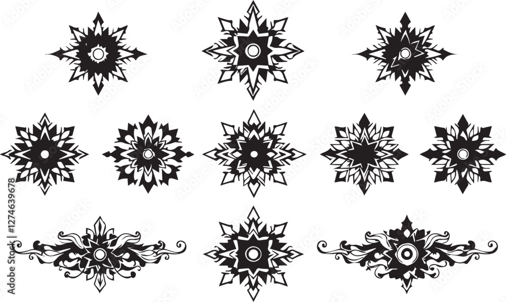 Set of futuristic mandala ornaments. Hand drawn vector illustration Set of futuristic mandala ornaments. Hand drawn vector illustration