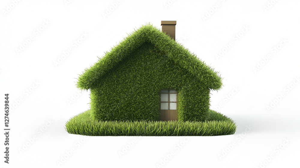 Green, eco friendly house, real estate concept. Overlay on white background