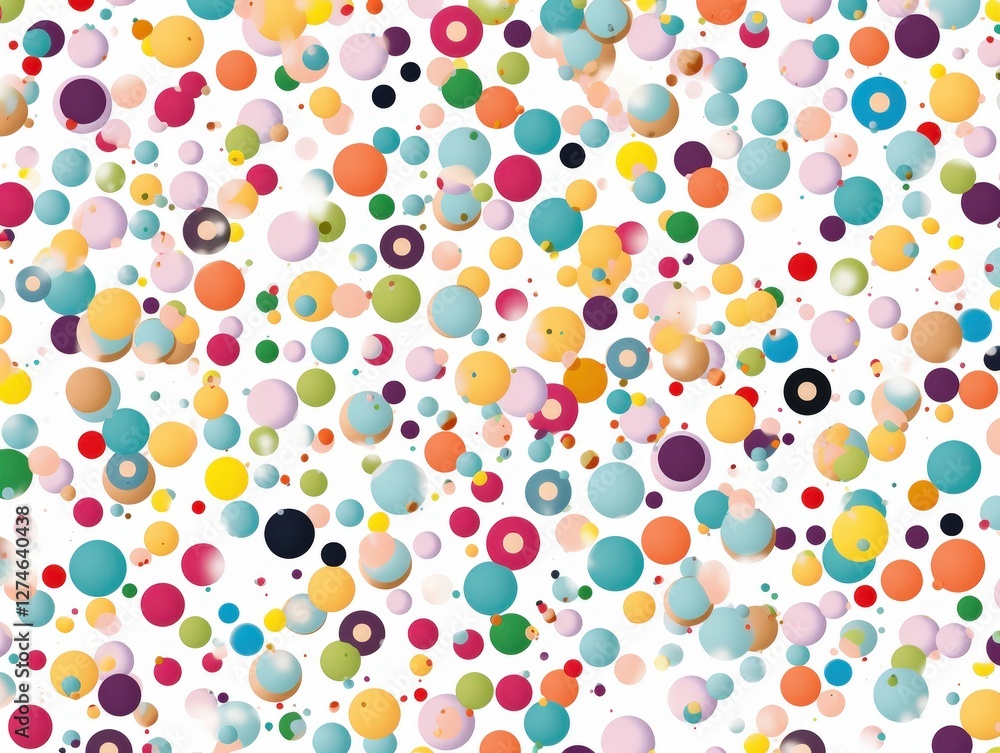 Colorful dots floating in air on a white background for party, celebration, or abstract design Colorful dots floating in air on a white background for party, celebration, or abstract design