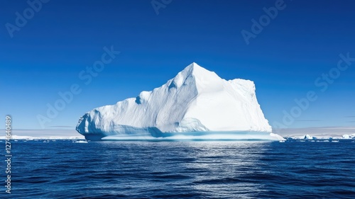 Majestic iceberg floating in deep blue Arctic ocean on clear day