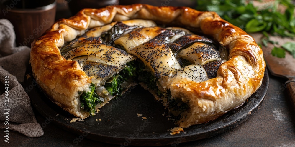 A mouth-watering quiche with fresh spinach and other vegetables as toppings, perfect for a light meal or brunch. A mouth-watering quiche with fresh spinach and other vegetables as toppings, perfect for a light meal or brunch.
