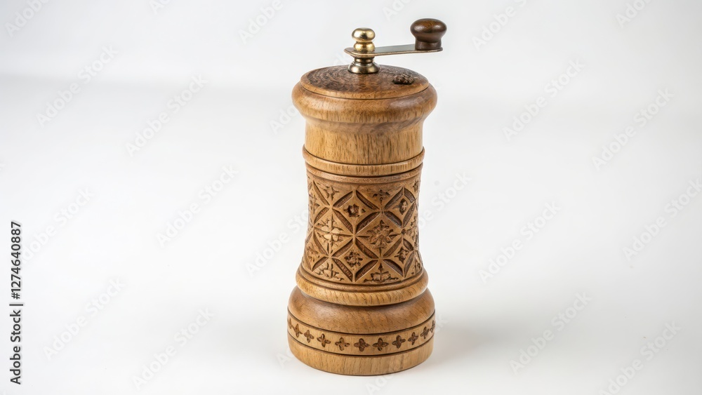 Wooden Pepper Grinder on White Background Wooden Pepper Grinder on White Background