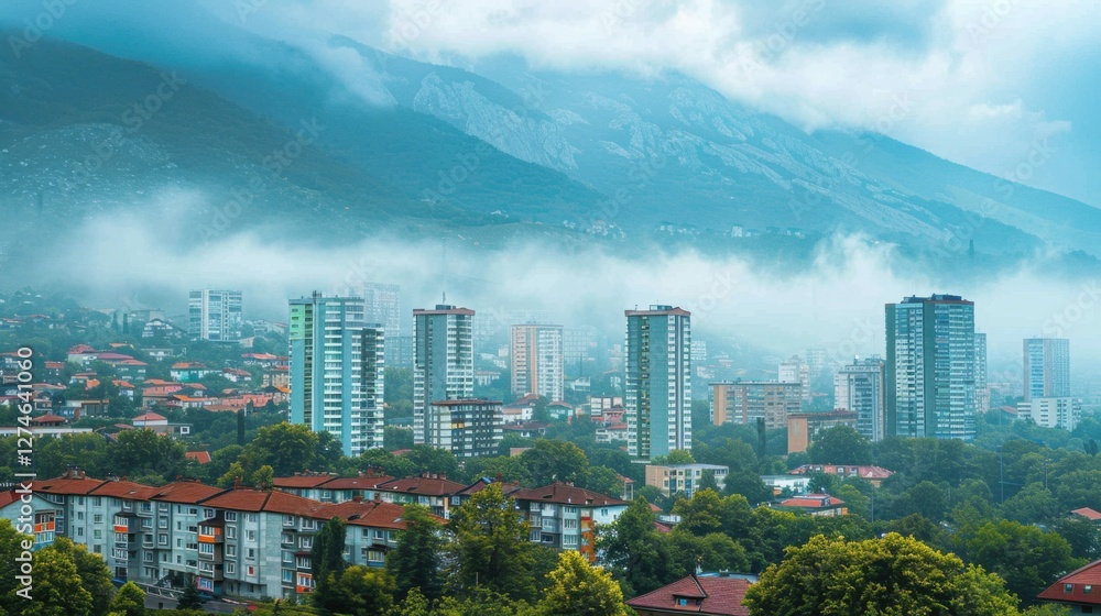 Obraz premium A cityscape with a focus on sustainability, and eco-friendly designs