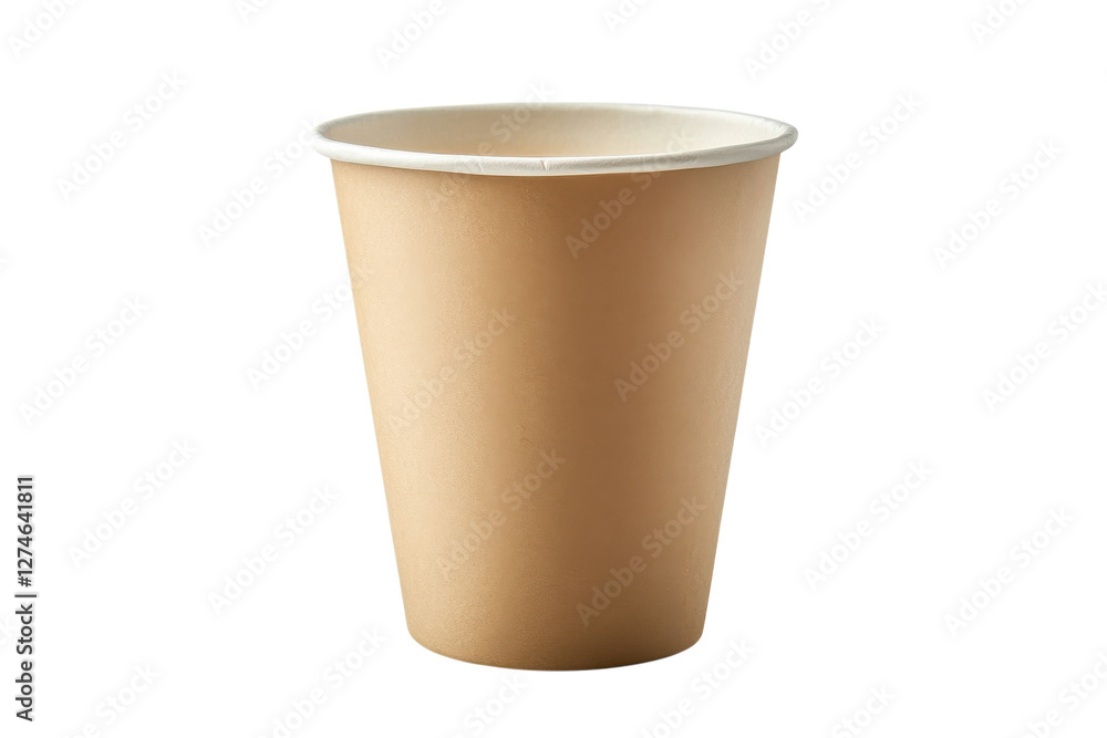 A simple brown paper cup resting on a flat surface, perfect for coffee or tea on a sunny morning isolated on transparent background A simple brown paper cup resting on a flat surface, perfect for coffee or tea on a sunny morning isolated on transparent background