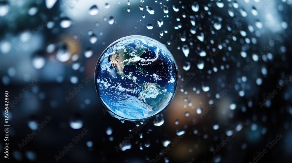 Globe with water droplets in focus, symbolizing global conservation Globe with water droplets in focus, symbolizing global conservation