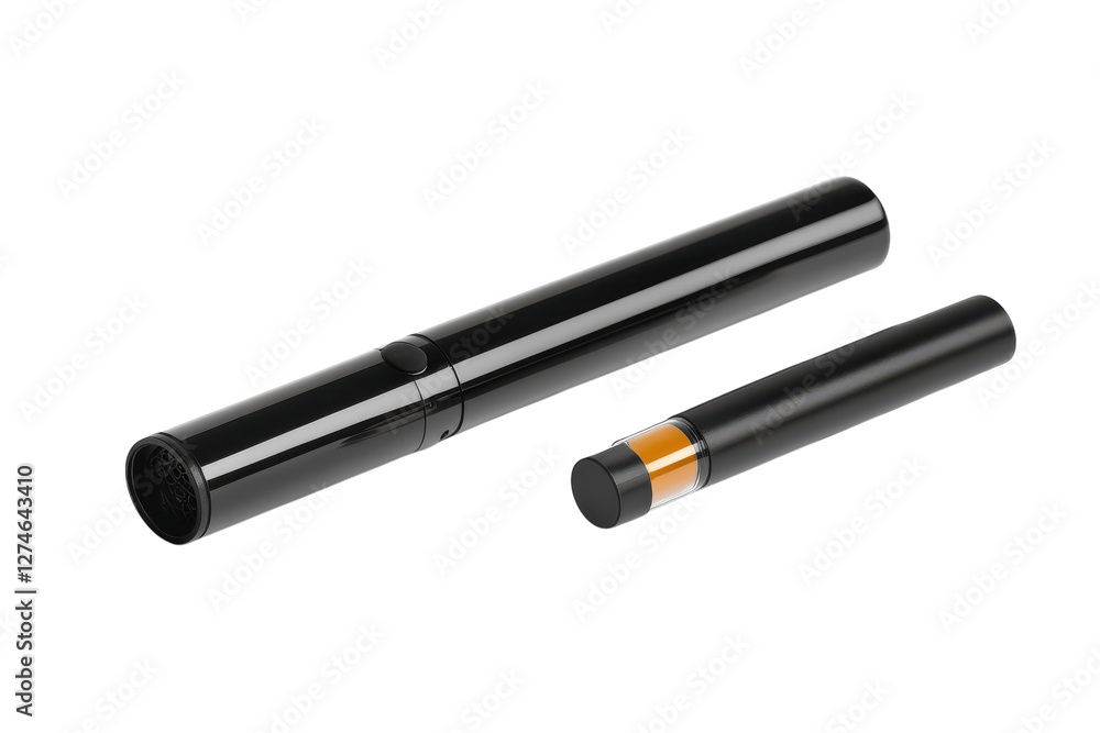 Elegant black vape pens displayed side by side on a minimalistic white surface isolated on transparent background Elegant black vape pens displayed side by side on a minimalistic white surface isolated on transparent background