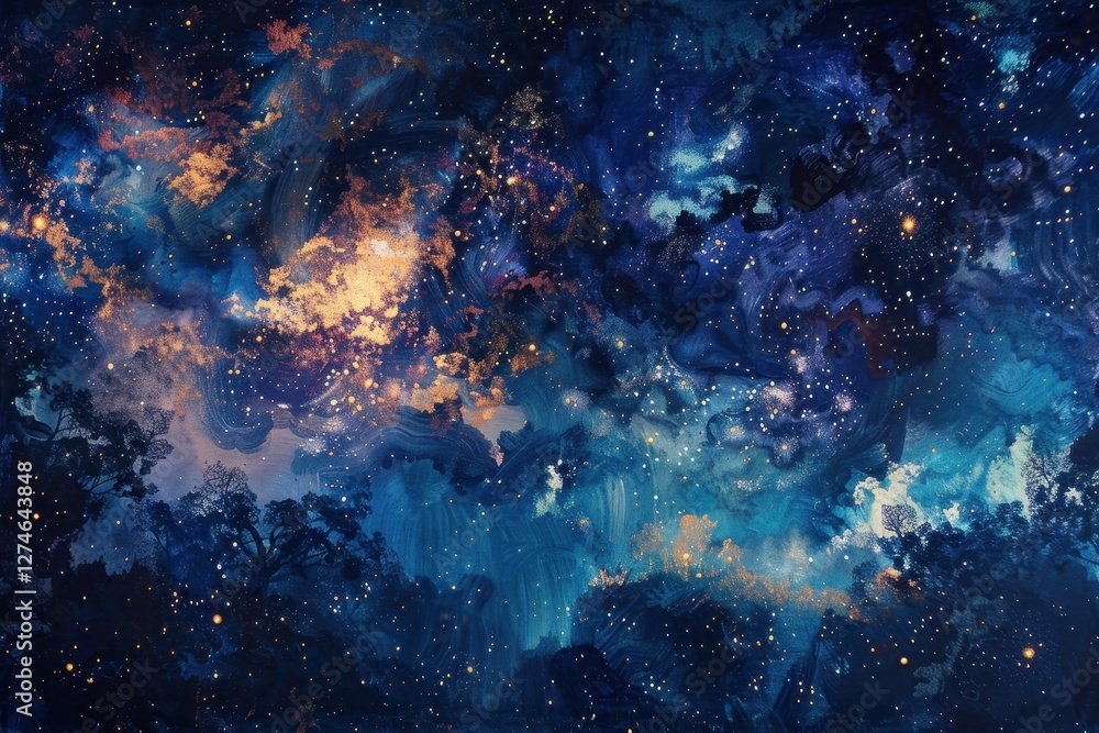 Vast cosmic landscape filled with vibrant colors and scattered stars depicting a beautiful night sky Vast cosmic landscape filled with vibrant colors and scattered stars depicting a beautiful night sky