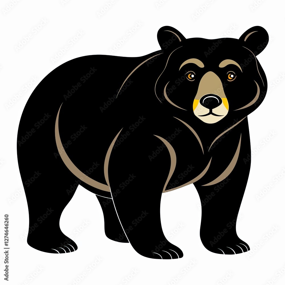 Fototapeta premium Black Bear icon standing confidently on a white background
