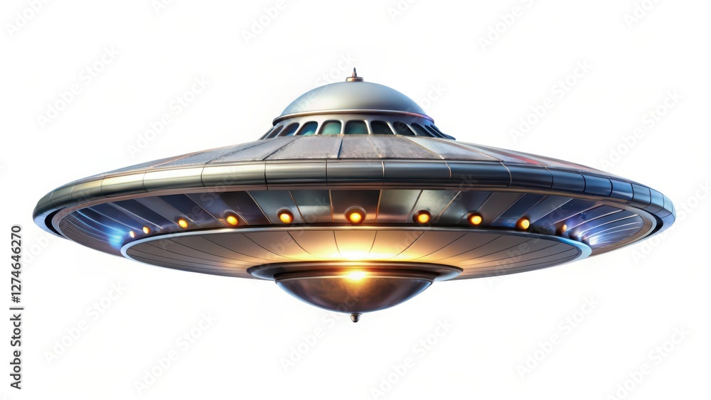 Spaceship, UFO, Flying Saucer on White Background Spaceship, UFO, Flying Saucer on White Background