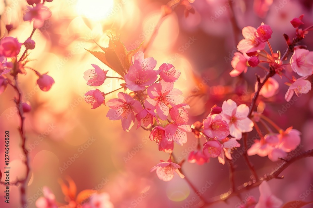 Cherry blossoms bloom beautifully under sunlight in a tranquil setting during springtime, creating a picturesque scene filled with color and life Cherry blossoms bloom beautifully under sunlight in a tranquil setting during springtime, creating a picturesque scene filled with color and life