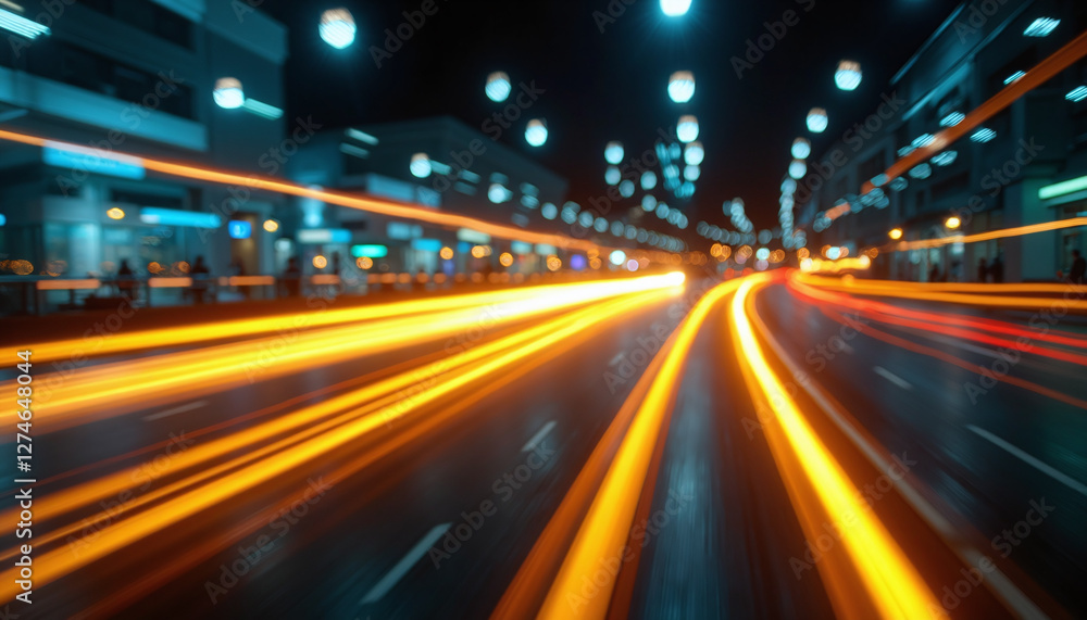 An image of a high speed car in the city at night An image of a high speed car in the city at night