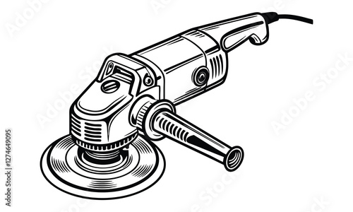 Vintage angle grinder vector iilustration, monochrome design, hand drawn illustration, detailed artwork, minimalist design, isolated on a white background