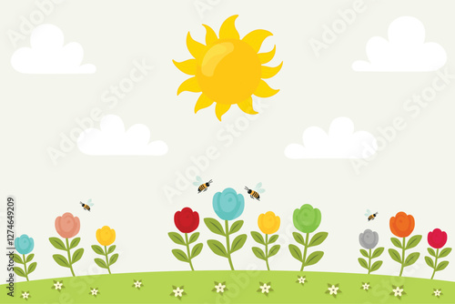Spring sunny day flat vector illustration