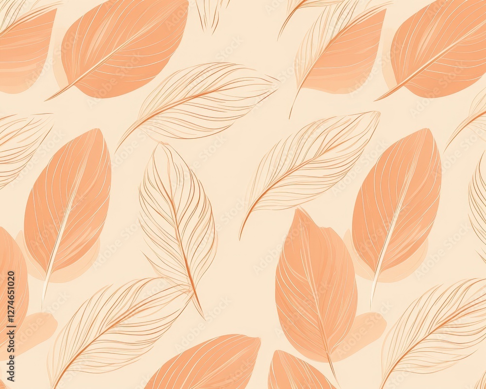 Seamless repeating pattern of decorative feathers on a solid background for textile print or website use Seamless repeating pattern of decorative feathers on a solid background for textile print or website use