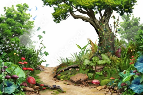 Wallpaper Mural Lush forest path surrounded by vibrant flora and fauna during a sunny day in a tranquil natural setting Torontodigital.ca