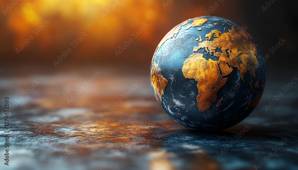 Earth globe, abstract background, vibrant colors, reflecting on surface, educational or environmental use Earth globe, abstract background, vibrant colors, reflecting on surface, educational or environmental use