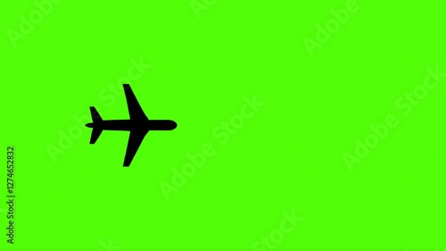4k animation of flying black plane on green screen from left to right