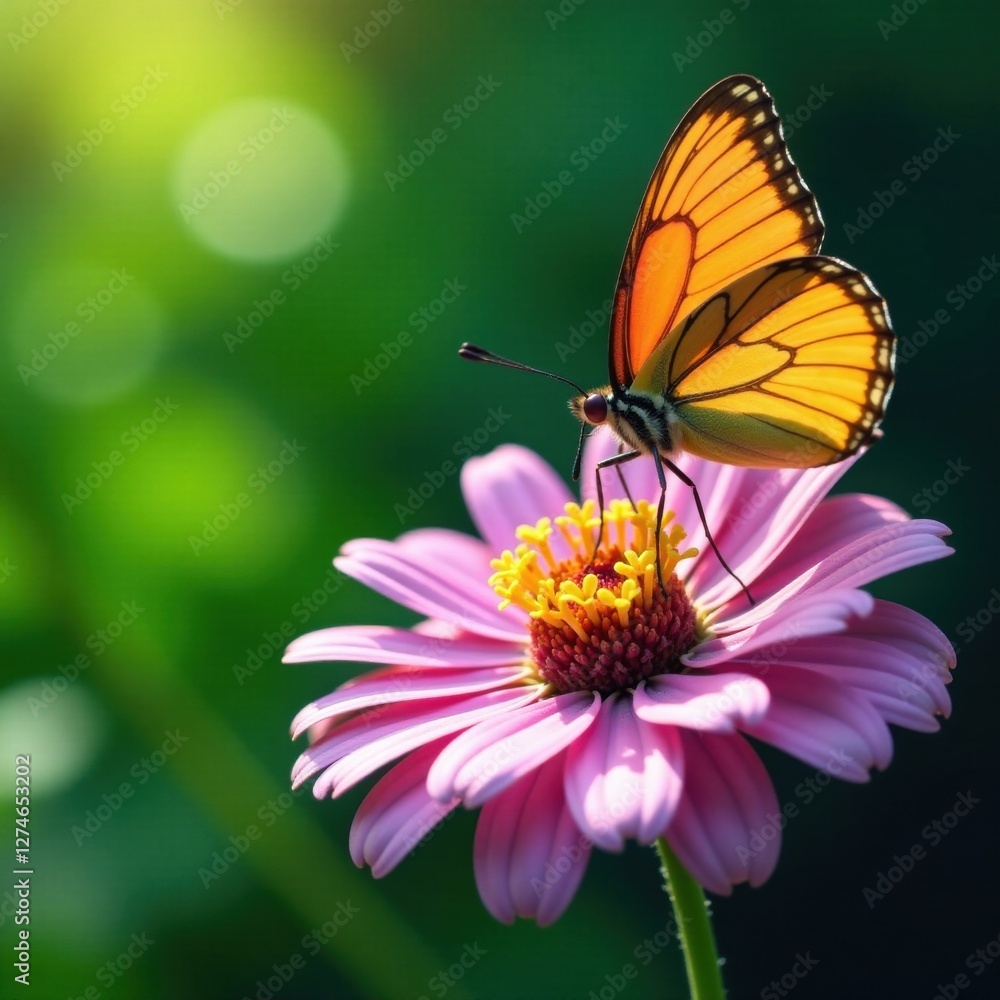 A butterfly sipping nectar from a colorful flower with delicate petals and soft center, bloom, petal, nature A butterfly sipping nectar from a colorful flower with delicate petals and soft center, bloom, petal, nature