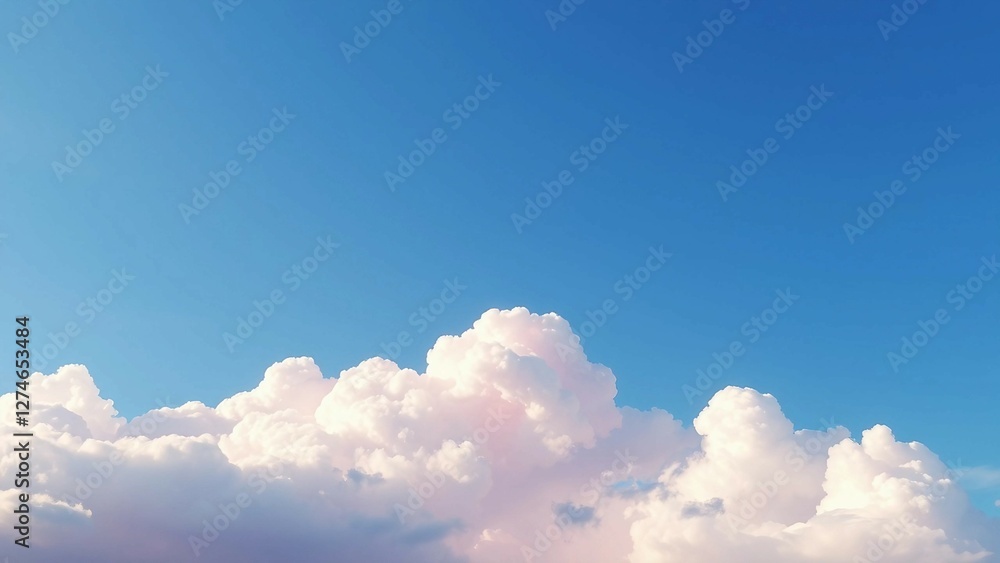 Beautiful background image of a romantic blue sky with soft fluffy pink clouds Panoramic natural vie Beautiful background image of a romantic blue sky with soft fluffy pink clouds Panoramic natural vie