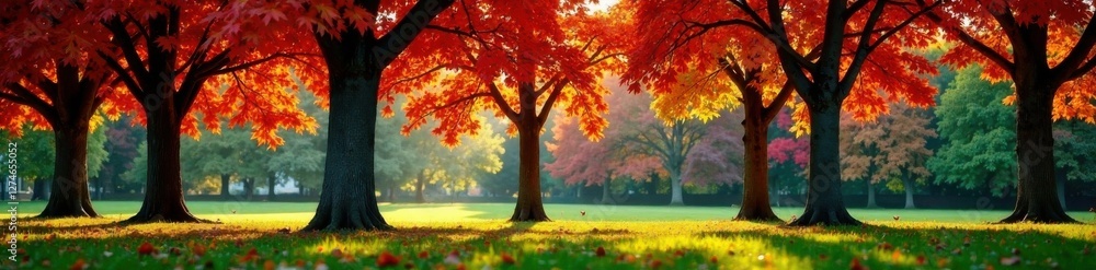 A group of maple trees standing together in a park setting amidst lush grass, trees, garden, nature A group of maple trees standing together in a park setting amidst lush grass, trees, garden, nature