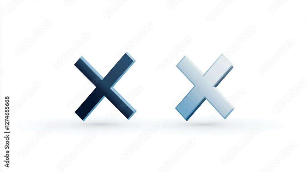 Fototapeta premium Two 3D cross, false mark, or check symbol icons blue and gray color isolated on a white background.