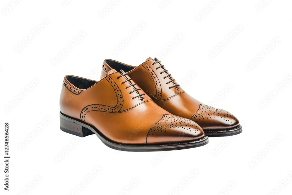 Elegant brown dress shoes displayed on a white background showcasing fine craftsmanship and design isolated on transparent background Elegant brown dress shoes displayed on a white background showcasing fine craftsmanship and design isolated on transparent background