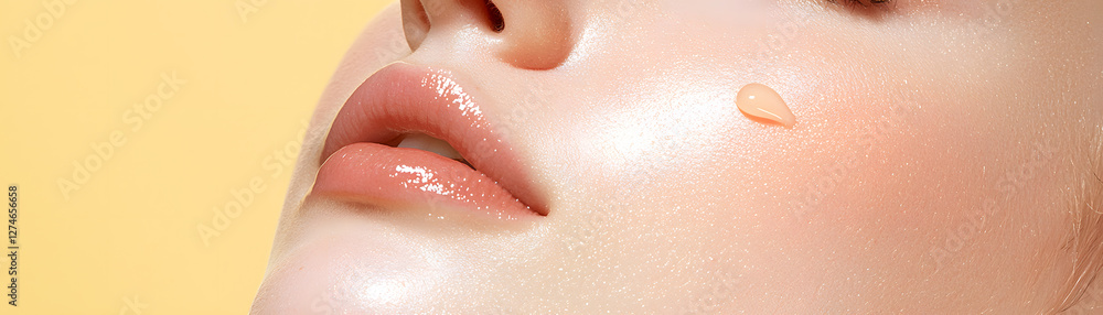 Fototapeta premium Skin care routine close-up portrait of moisturized lips studio setting beauty photography soft lighting aesthetic appeal