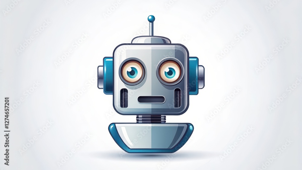 Fototapeta premium Cartoon Robot Head on White Background