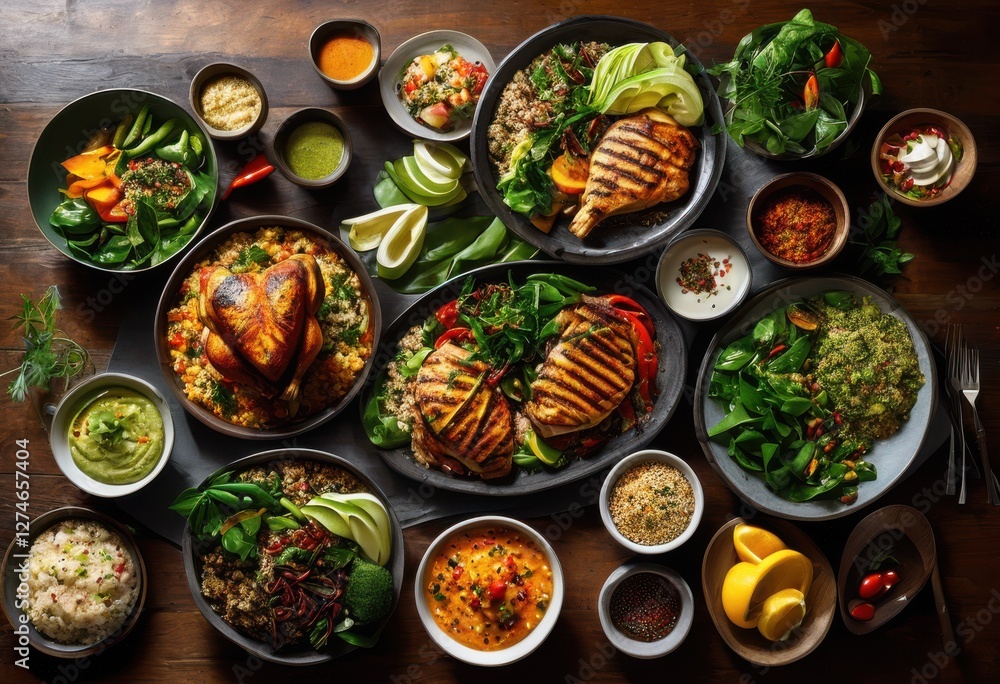 colorful high protein dishes featuring dynamic ingredient arrangement mouthwatering presentations, meal, food, ingredients, plate, texture, garnish colorful high protein dishes featuring dynamic ingredient arrangement mouthwatering presentations, meal, food, ingredients, plate, texture, garnish