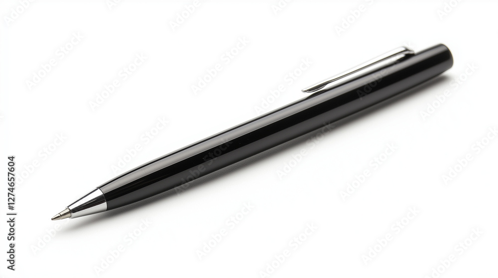 black ballpoint pen used for writing isolated on white background black ballpoint pen used for writing isolated on white background