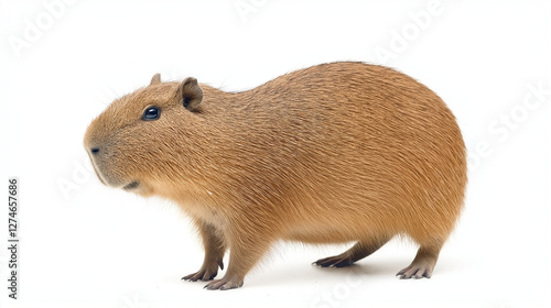 Wallpaper Mural close up of a brown color fur  capybara rodent  isolated on white background looking towards left  Torontodigital.ca