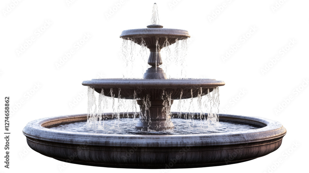 Fototapeta premium Ornate fountain with flowing water isolated on transparent background, perfect for architectural visualization or design projects