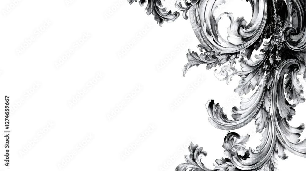 Fototapeta premium Silver baroque ornament creating a border on a transparent background, perfect for elegant and classic designs